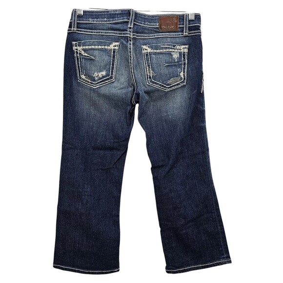 BKE Stella Capri Jeans Low-Rise Distressed Dark Wash Thick Stitch Womens 28x22 - Picture 2 of 16